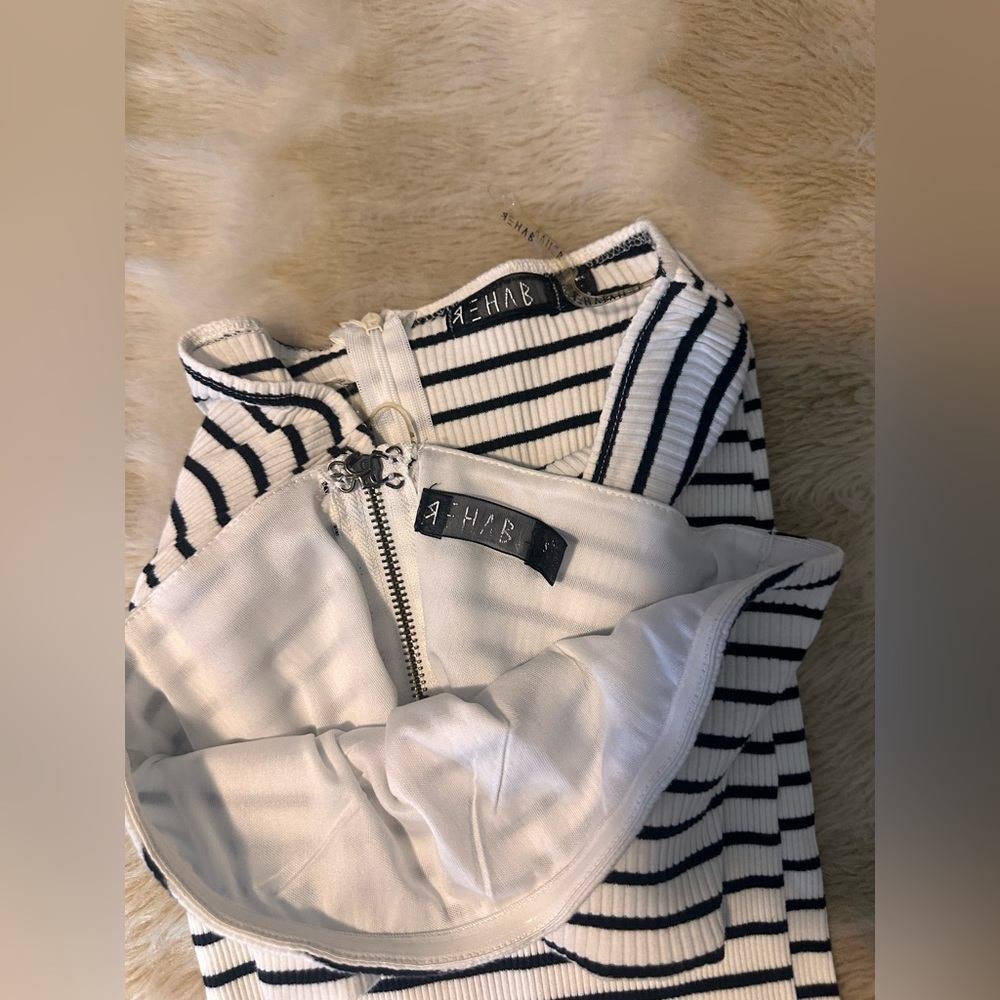 Closet Rehab Black and White Striped Zip-Up Top